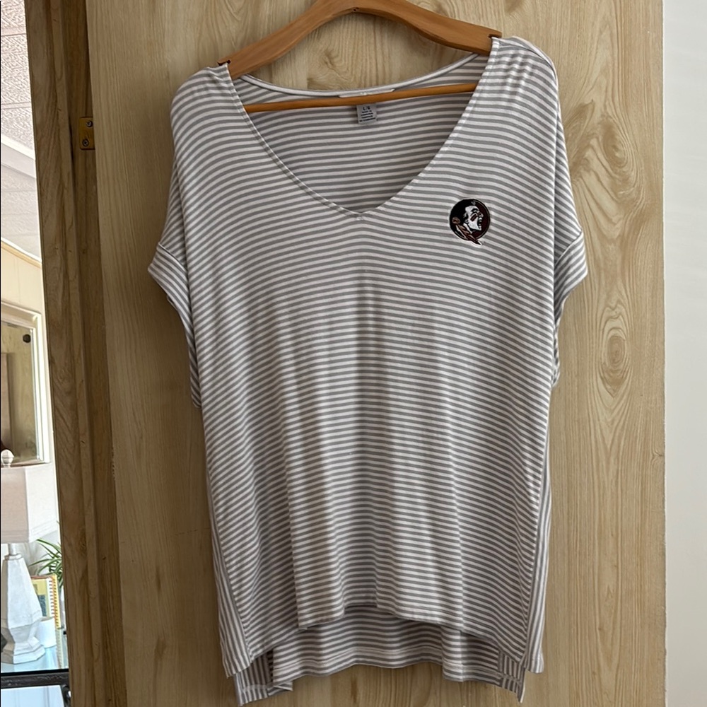 Tommy Bahama Gray and White Striped Short Sleeve Tee